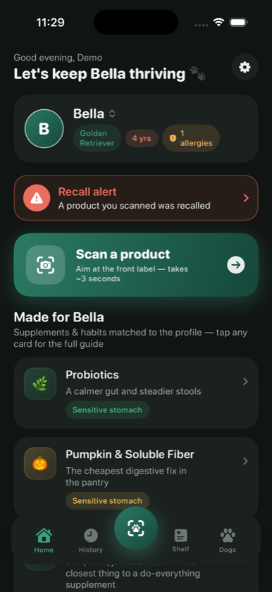 PawCheck in dark mode